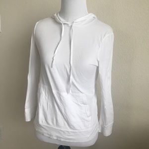 White hooded long sleeve shirt